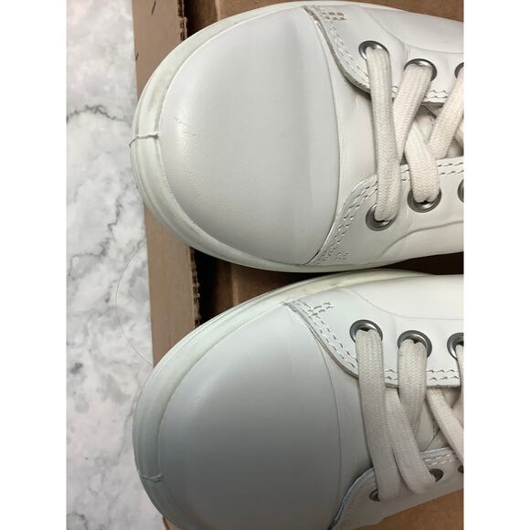 ECCO Women's 6-6.5 White Soft 7 Leather Low Top Sneaker Lace Up Casual LB14-18 - Picture 3 of 11